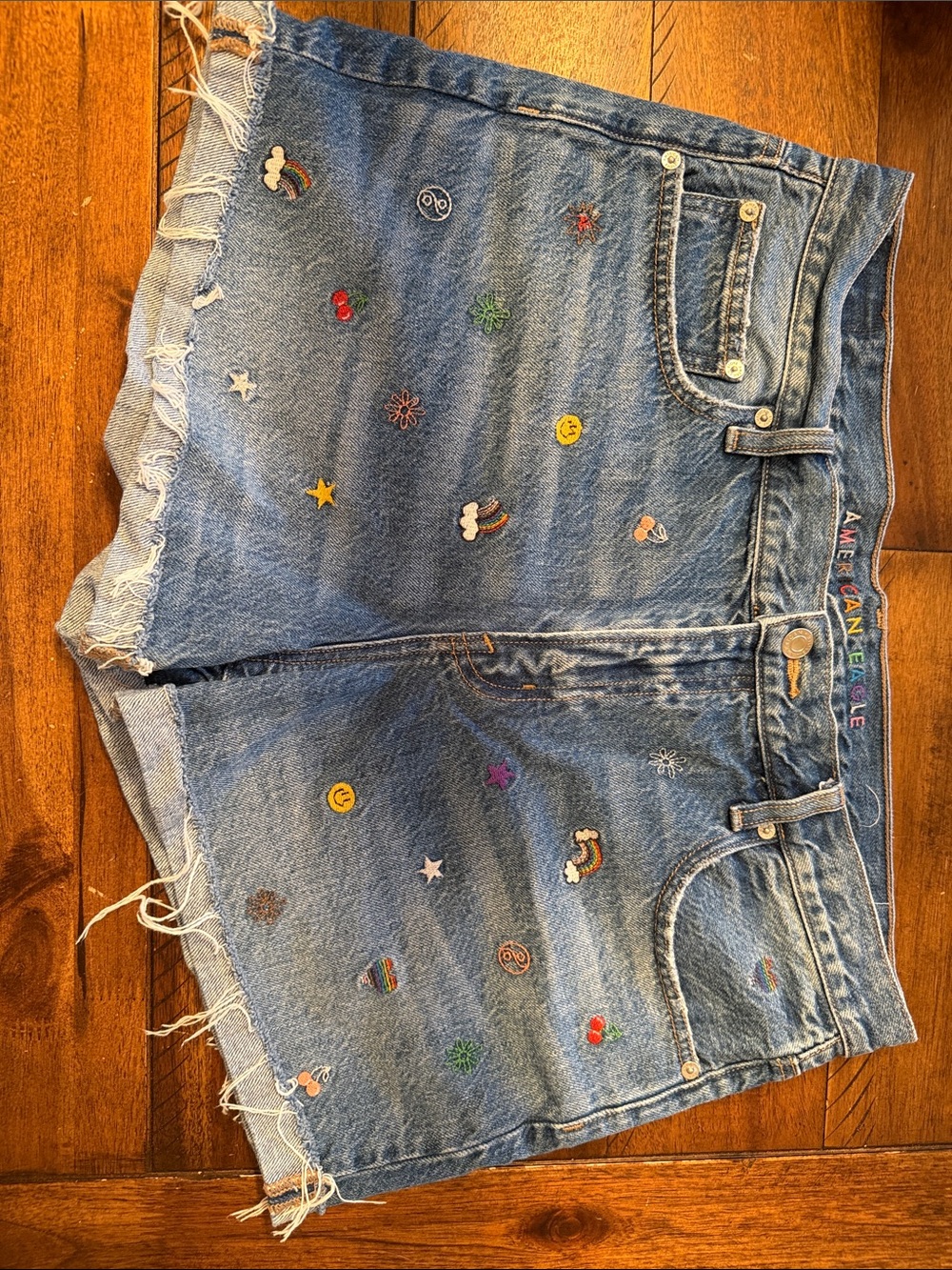 American Eagle Outfitters Light Blue Embroidered Denim Jean Shorts